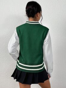 Trelyra 女款拼色休閒百搭日常穿著針織背心 - 墨綠色 - 查看 2