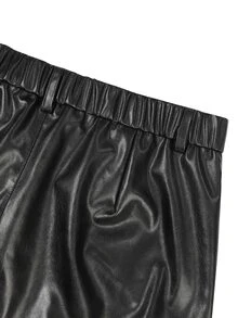 SLATEMANN Celana Kulit Hitam Pria, Celana Kargo Kulit PU dengan Banyak Kantong, Celana Panjang Kasual Longgar Serbaguna - Hitam - View 6