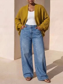 Zivah Plus Size Women's Solid Color Casual Versatile Daily Wear Cardigan - Mustard Yellow - View 8