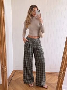 Avantive Women's Casual Button Plaid Pocket Long Pants For Daily Wear - Multicolor - View 7