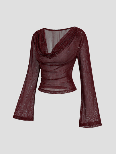 Sweetra Top élégant pour femme col bénitier Y2K sexy en tissu travaillé, style fête et décontracté