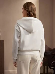 Nima Coro Women's Zip-Up Hooded Sweatshirt With Napoleon Collar And Embroidered Design - White - View 2