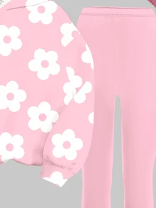 Setelan 2 Potong Hoodie dan Legging Motif Bunga untuk Anak Perempuan Remaja - MultiWarna - View 7