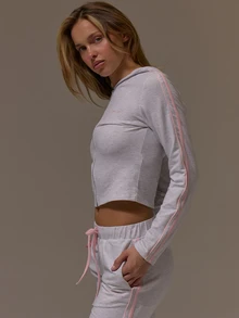 Musera Sport Zip Through Fitted Logo Detail Coord Hoodie Cute Girly Autumn Winter Fall Gym Holiday Dainty Ice - Grey - View 3