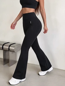 WanderVale Women's Outdoor High Waist Zipper Pocket Sports Long Pants - Black - View 2