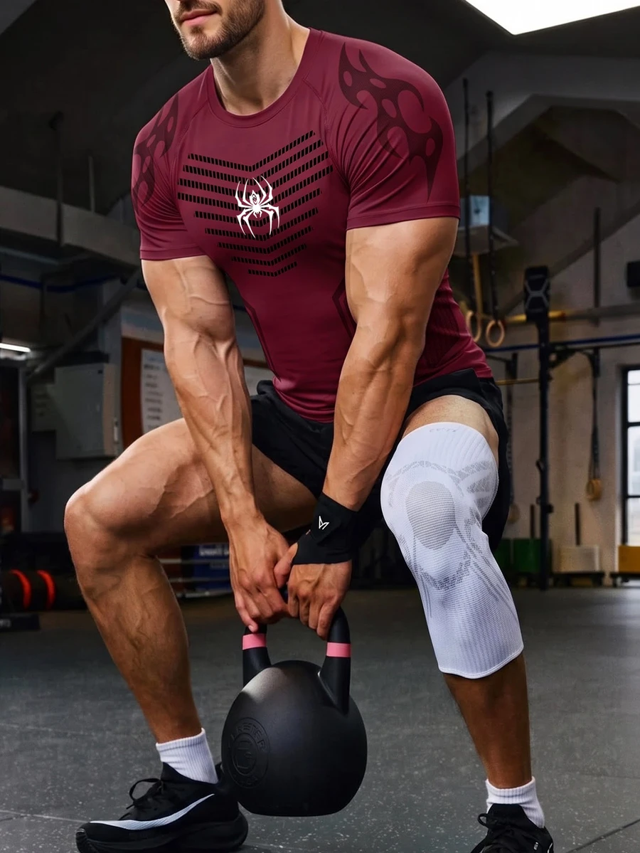 GymBeat Men's Contrast Color Short Sleeve Compression Sports T-Shirt, Gym - Multicolor - View 1