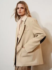 Aveloria Modichic Women's Oversized Loose Fit Dropped Shoulder Long Sleeve Blazer Jacket With Large Lapel And 2-Button Closure, Casual Suit Top For Daily Work Commute Dating Shopping Spring Autumn Versatile Outerwear Or Inner Layer - Apricot - View 1