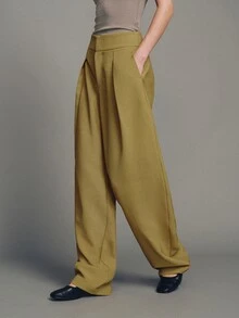 MOTF PREMIUM WOMEN'S SOLID COLOR CASUAL VERSATILE DAILY WEAR WIDE LEG LONG PANTS - Khaki - View 5