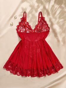 SHEIN Plus Size Sexy Lingerie (Lace Patchwork Dress) - Burgundy - View 2
