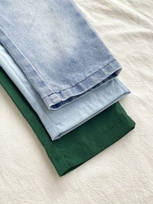 SHEIN Vintaside Kids 3件組男嬰直筒牛仔長褲，可愛學院風藍綠色，彈性腰頭抽繩設計，真牛仔布，休閒寬鬆版型，適合生日派對與秋季慢跑穿搭 - 彩色 - 查看 5