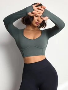 Easithlete Easithlete Women's Solid Color Casual Daily Wear Sports T-Shirt - Army Green - View 6