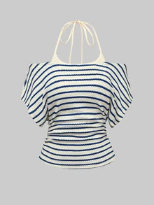Olithes Plus Size Women's Striped 2 In 1 Patchwork Casual Everyday Top - Multicolor - View 1