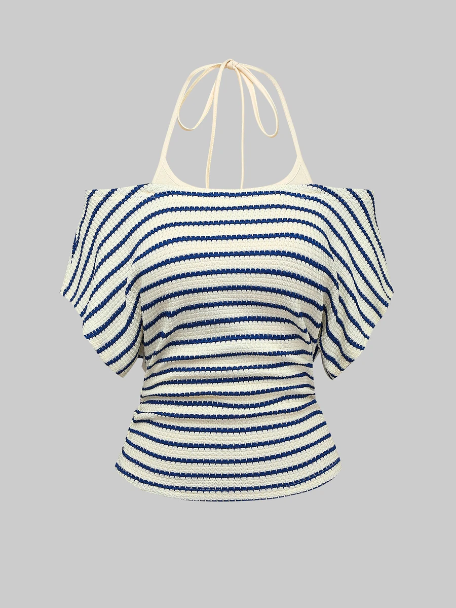 Olithes Plus Size Women's Striped 2 In 1 Patchwork Casual Everyday Top - Multicolor - View 1