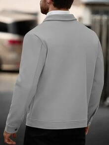 Manfinity CasualCool 男士素色休閒長袖外套，秋冬款男士奶油色鈕扣大衣 - 淺灰色 - 查看 2