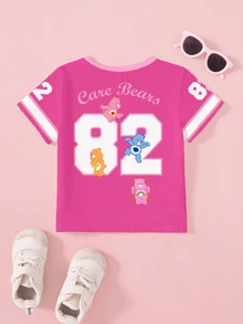 SHEIN X Care Bears Young Girl Digital Print Crew Neck Short Sleeve Casual T-Shirt - White - View 2