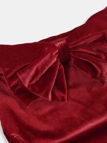 Pitira Tween Girl Knitted Cherry Off-Shoulder Long Sleeve Tulip Hem Elegant Dress - Red - View 5