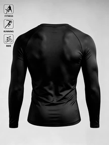 Acti Log Kaos Olahraga Lengan Panjang Pria dengan Motif Minimalis dan Blok Warna - Hitam - View 2