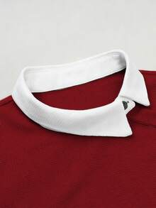 Manfinity Homme Men's Contrast Color Long Sleeve Casual Commuter Versatile Polo Shirt Buttoned Knitted Polo Grey, Formal, Ceremony - Burgundy - View 3