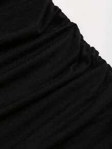 Sweetra Women's Black Satin Lapel Button-Up Patchwork Design Ruched Slim Fit Flattering Autumn/Winter European & American Sexy Hot Girl Style Minimalist High-End Elegant Commute Short Dress - Black - View 4