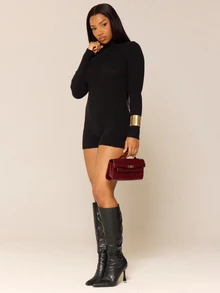 MUSERA Brown Cable Knit Long Sleeve Jumpsuit Autumn Winter Knitwear Fall Everyday Office - Black - View 2
