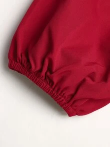 SHEIN Tween女孩秋冬紅色長袖3D蝴蝶結裝飾翻領洋裝，復古學院風精緻3D蝴蝶結裝飾翻領洋裝 - 酒紅色 - 查看 13