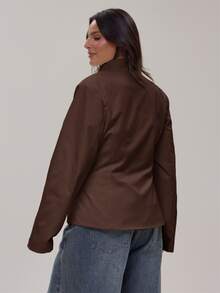MUSERA Atasan Wanita Ukuran Besar Lengan Panjang Putih dengan Detail Ikat Pinggang untuk Musim Dingin dan Gugur, Cocok untuk Acara Keluar Rumah - Chocolate Brown - View 4