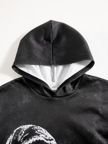 SHEIN 青少年男孩字母印花長袖保暖內裡運動衫 - 黑色 - 查看 3