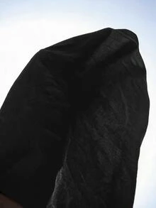 SHEIN Tall 女款休閒度假純色抽繩高腰寬鬆寬腿遮陽褲 - 黑色 - 查看 4