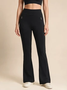 WanderVale Women's Outdoor High Waist Zipper Pocket Sports Long Pants - Black - View 4