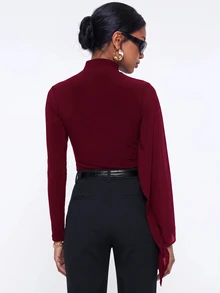 Avantive Women's Solid Color Slim Fit Versatile Daily Wear Long Sleeve Top - Burgundy - View 3