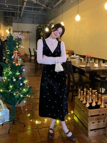 DAZY Women's V-Neck Elegant Layered Midi Dress - Black - View 6