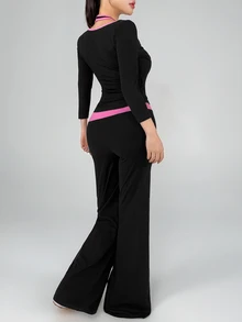 DAZY Women's Striped Colorblock Top And Pants Sports Set - Black - View 5
