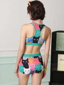 Chillnights Conjunto de lencería con top de tirantes y bragas con estampado de dibujos animados para mujer - Multicolor - Ver 2