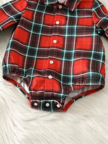 SHEIN Baby Boy Colorful Plaid Collar Long Sleeve Romper, Versatile And Comfortable - Multicolor - View 5