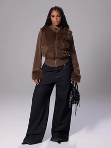 Rustia Plus Size Women's Solid Color Casual Versatile Daily Long Sleeve Jacket - Brown - View 7