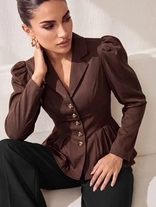 Uhlyne Uhlyne سترة بليزر نسائية بلون موحد مطوية كاجوال متعددة الاستخدامات للتنقل والسفر - شوكولاته بني - مشاهدة 7