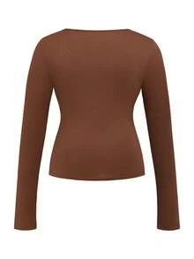 SHEIN LUNE CURVE 4件組圓領長袖T恤，休閒時尚女款秋季日常穿著上衣 - 彩色 - 查看 4