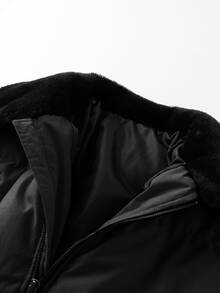 Manfinity Homme Men's Suede-Like Faux Fur Collar Quilted Padded Zip-Up Winter Jacket - Black - View 5