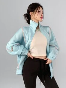 DAZY Women's Long Sleeve Zip-Up Pocket Casual Sports Jacket - Blue - View 7