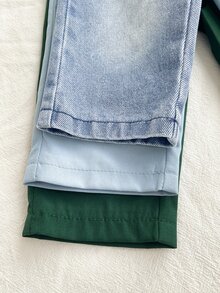 SHEIN Vintaside Kids 3件組男嬰直筒牛仔長褲，可愛學院風藍綠色，彈性腰頭抽繩設計，真牛仔布，休閒寬鬆版型，適合生日派對與秋季慢跑穿搭 - 彩色 - 查看 6