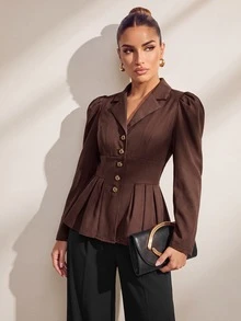 Uhlyne Uhlyne سترة بليزر نسائية بلون موحد مطوية كاجوال متعددة الاستخدامات للتنقل والسفر - شوكولاته بني - مشاهدة 5