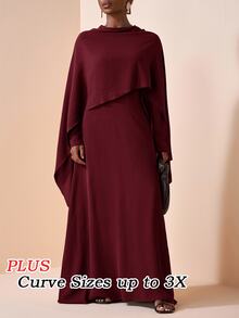 Zivah 女款大尺碼棕色端莊洋裝，冬季正式 Al-Adha 披肩式長禮服，遊牧風西式生日派對畢業大學通用基礎秋季款 - 酒紅色 - 查看 3