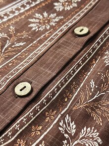 Linhara CURVE Plus Size Women's Woven Printed V-Neck Long-Sleeved Fall Shirt - Brown - View 4