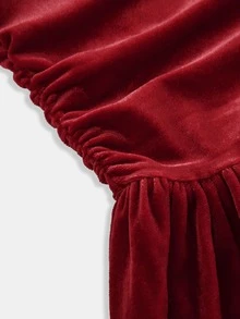 Pitira Tween Girl Knitted Cherry Off-Shoulder Long Sleeve Tulip Hem Elegant Dress - Red - View 6