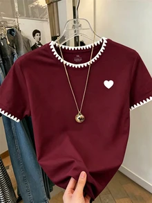 EMERY ROSE 大尺碼女款刺繡飾邊短袖休閒T恤 - 彩色 - 查看 3
