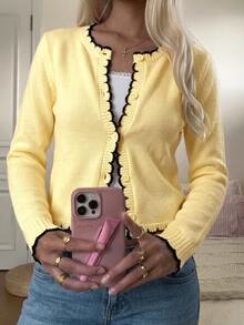 CovetEZ Women's Long Sleeve Single-Breasted Casual Versatile Knit Cardigan - Light Yellow - View 5
