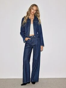 ATUI Studio Women's Long Sleeve Zipper Front Casual Denim Jacket - Blue - View 5