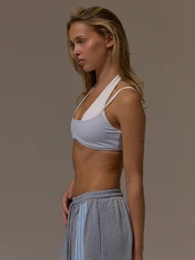 Musera Sport حمالة صدر بأسلوب حمالات مزدوجة الطبقات بياقة هالتر لطيفة أنثوية خريفية شتوية صالة رياضية عطلة رقيقة جليدية - ازرق وابيض - مشاهدة 3