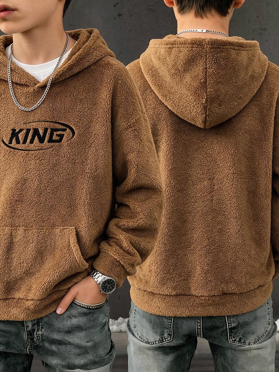 SHEIN Teen Boy Letter Graphic Casual Daily Wear Sweatshirt - Khaki - View 1