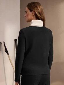Nima Coro Women's High Neck 2 In 1 Long Sleeve Casual Top - Black - View 2